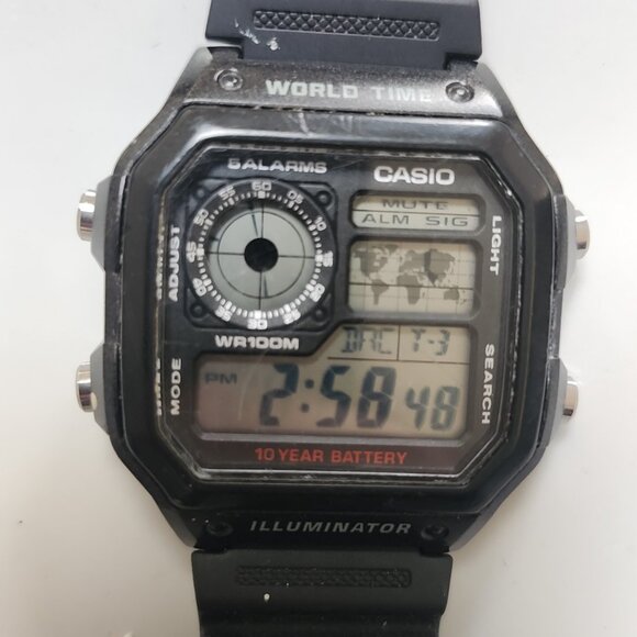 Men Casio Watch 3299 Ae-1200wh Digital 48 Cities World Time 5 Alarm Black Band - Picture 3 of 4